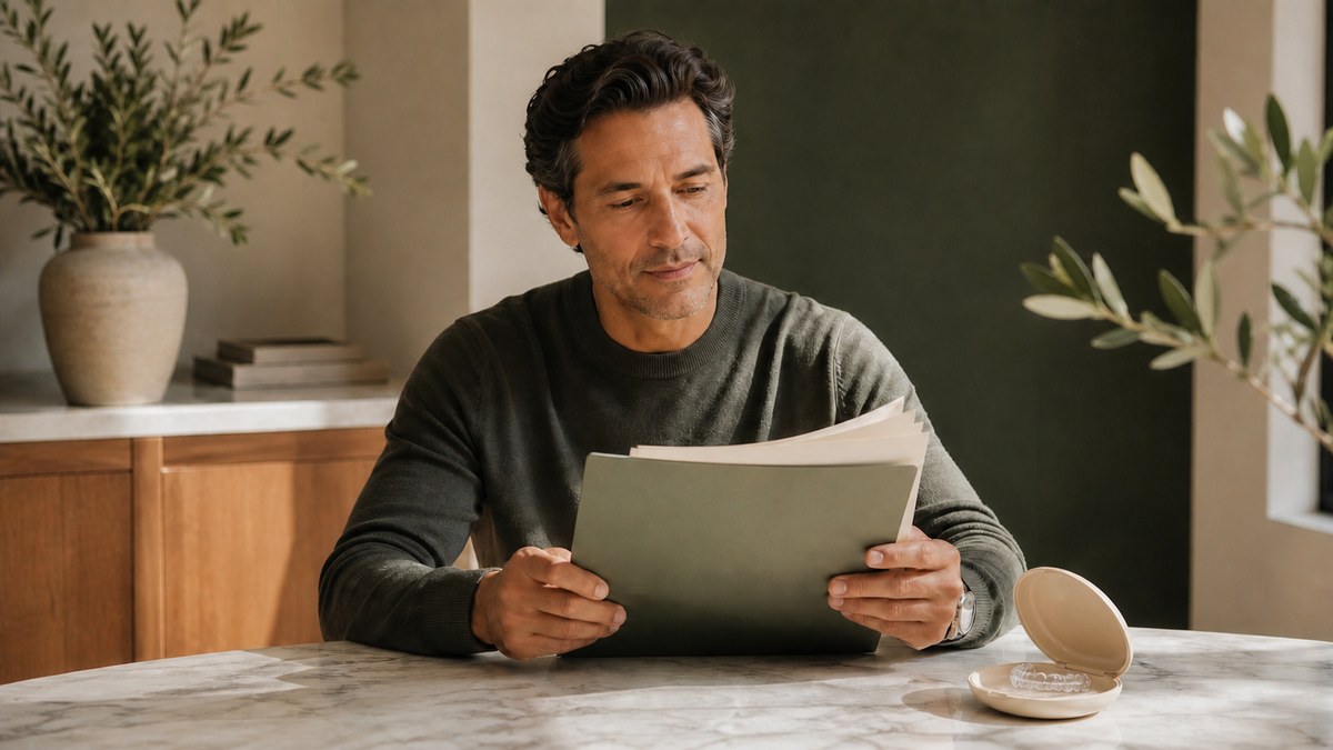 A dental benefits statement beside a clear aligner tray, illustrating insurance for Invisalign for adults.
