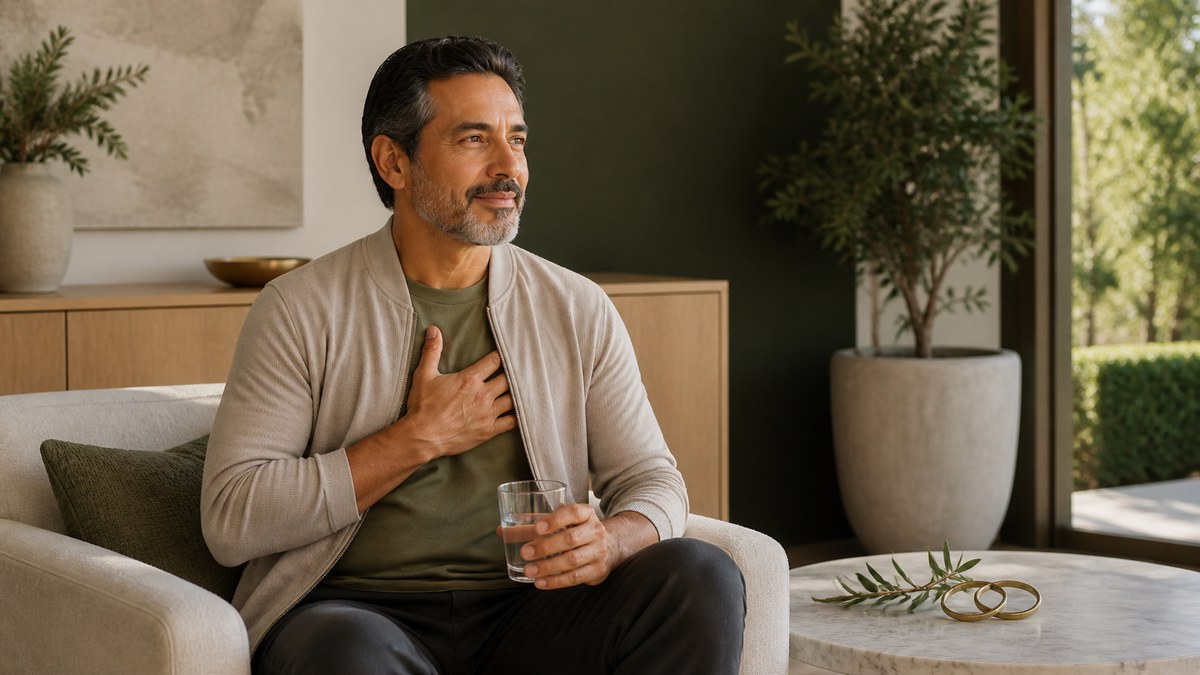 A patient reviewing periodontal chart findings, illustrating the studied link between gum disease and heart disease.