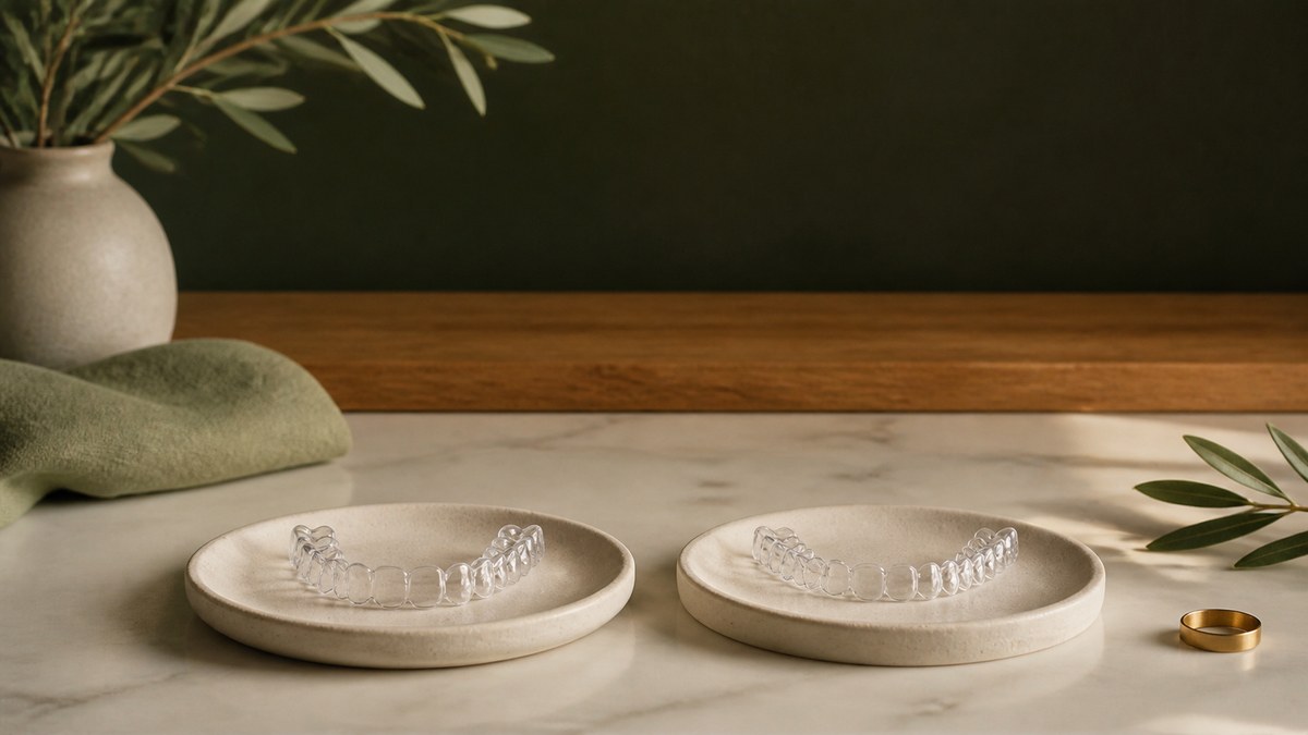 Two clear aligner trays side by side, illustrating Invisalign vs other aligner brands.