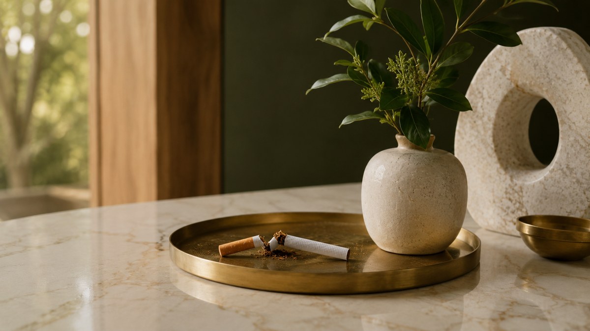 A broken cigarette beside a dental implant model, illustrating how smoking affects dental implants and healing.