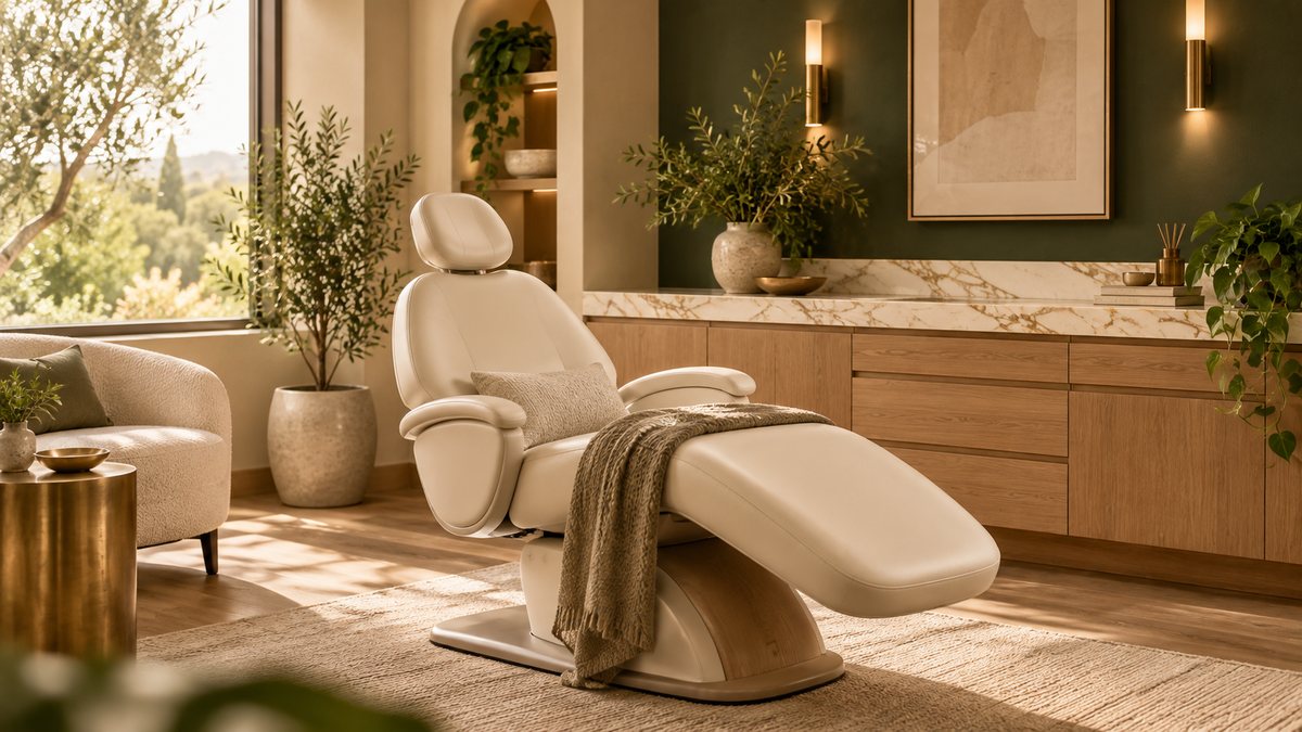 A calm dental treatment room with warm wood finishes and natural light, the setting of a boutique dentist near Winter Garden.